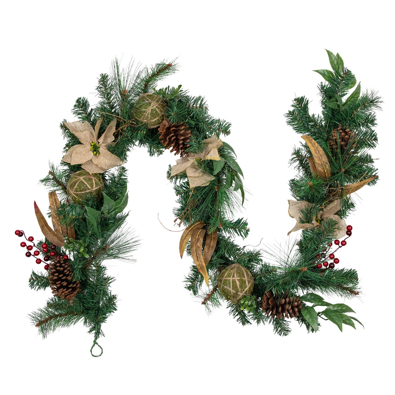 Northlight Pine with Burlap Poinsettias and Jute Ornaments Christmas Garland - 6' x 10" - Unlit